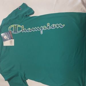 Boys Champion vertical plaid script tee size XL color:off the grid green